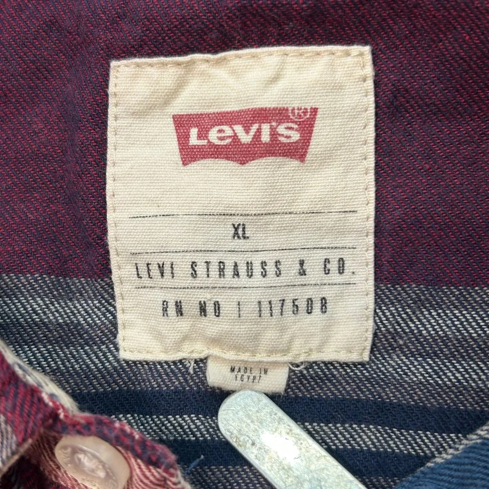 Levis Western Shirt XL Mens Red‎ Blue Plaid Pearl Snap Flannel Americana Rugged